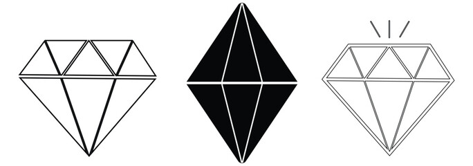 black Diamond icon collection. Different diamond shapes. Gem icons. Diamond icons set, Diamond logo. 