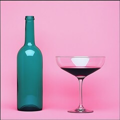 Elegant Wine Presentation: Minimalist Still Life with Glass and Bottle