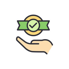 Offering Quality Assurance Icon With Hand Presentation Symbolism