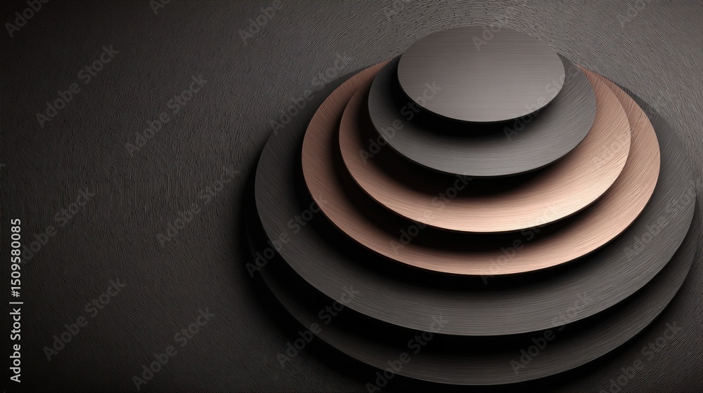 Poster circular object mounted on wall representing investment logic with spiraling design elements in a cr