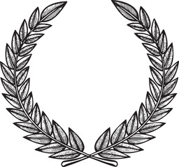 Obraz premium detailed black and white wreath composed of layered laurel leaves.