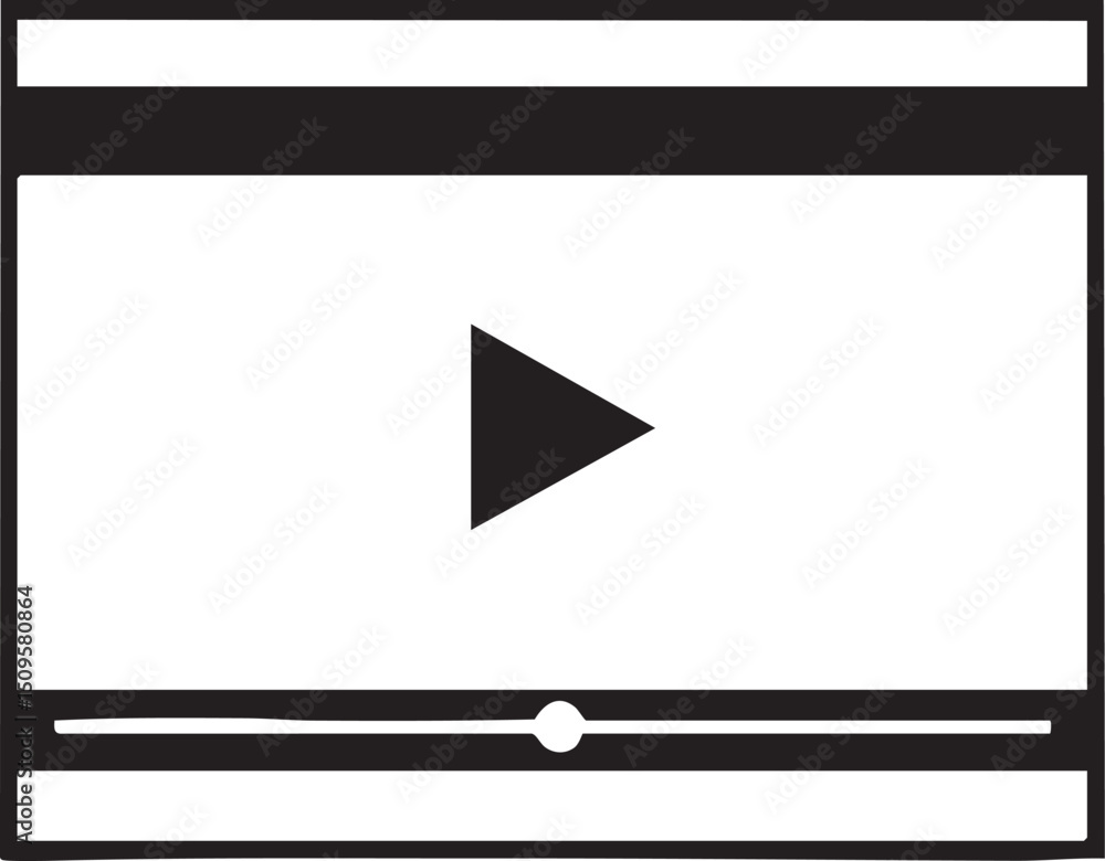Aufkleber rectangular play button dominates a white screen with black borders.