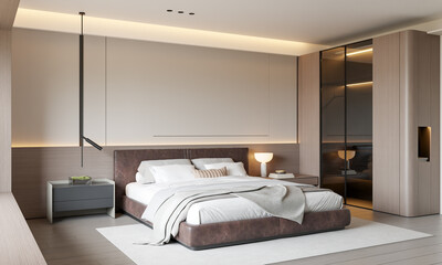 Interior Bedroom Wall Mockup - 3d Illustration, 3d Rendering