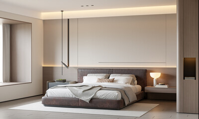 Interior Bedroom Wall Mockup - 3d Illustration, 3d Rendering