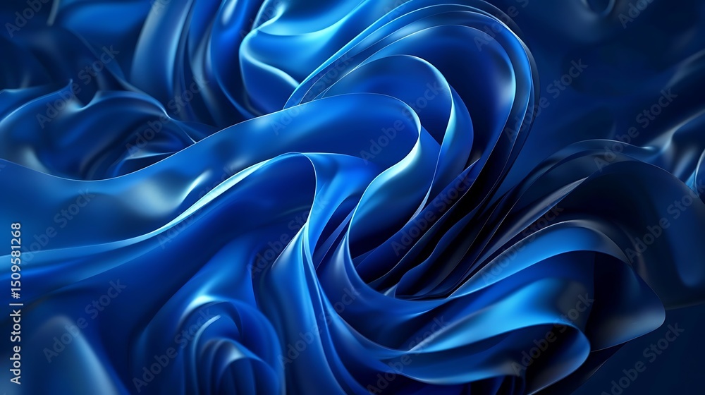 Poster abstract blue wavy silk fabric background with smooth texture and gradient effect