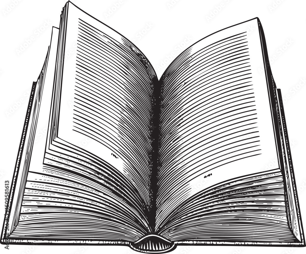 Poster open book displays intricate lines and a detailed page layout.
