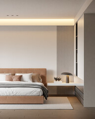 Interior Bedroom Wall Mockup - 3d Illustration, 3d Rendering