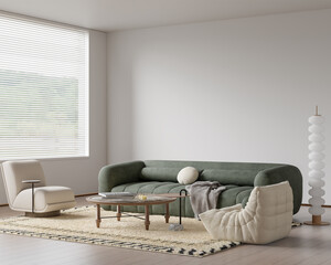 Interior Living Room Wall Mockup - 3d Illustration, 3d Rendering
