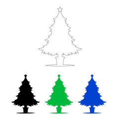 vector illustration of a fir tree on which there is a star decoration, there are vector lines and black, green and blue colors, great for Christmas icons.
