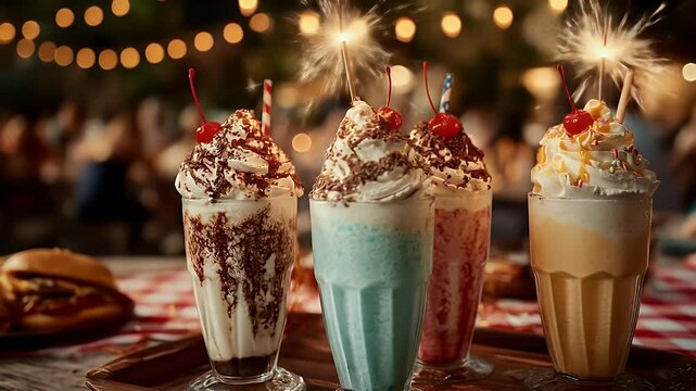 Delicious creamy milkshakes festive summer dessert drinks