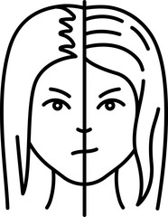 Split Face Line Art Icon Showing Contrasting Hair Conditions and Moods