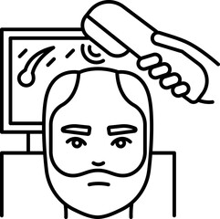 Line Art Icon of Man Undergoing Scalp Analysis with Diagnostic Device