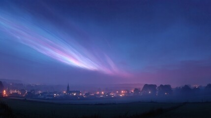 Twilight cityscape in mist