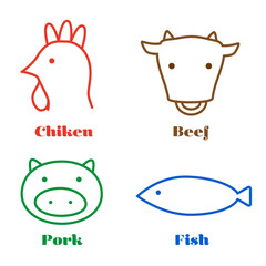 フード アイコン チキン ビーフ ポーク フィッシュ