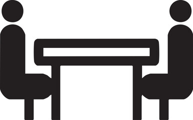 Fototapeta premium Two figures are seated at a table engaged in conversation.