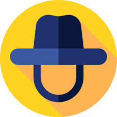 Anonymity Icon with Fedora Hat in Flat Design on Yellow Circle Background