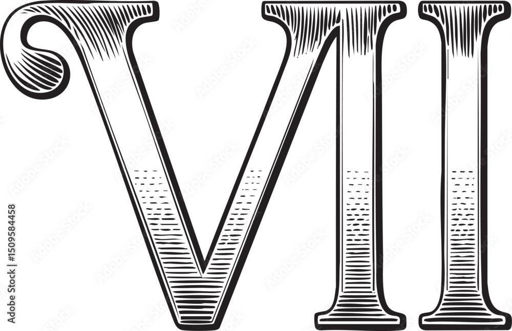Poster two large ornate capital letters 'v' are intricately designed with detailed lines and curves.