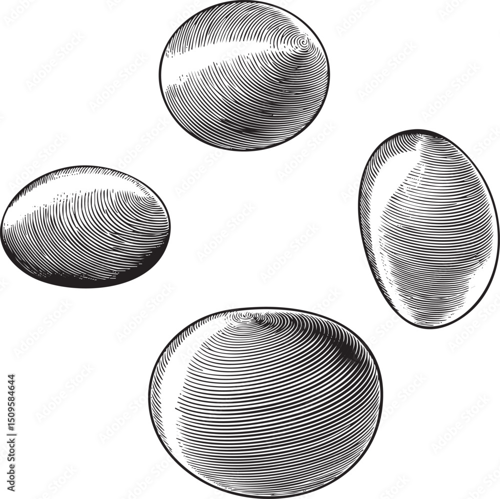 Poster four distinct spheres float in a dynamic arrangement.