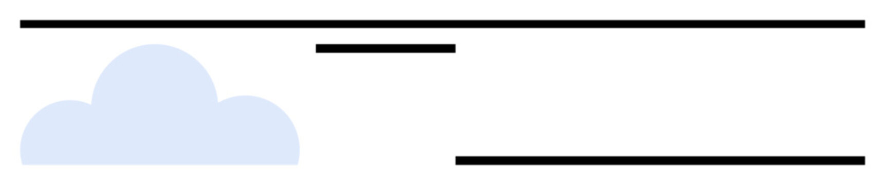 Cloud shape with parallel horizontal lines above and below, suggesting data flow, minimal design, concepts of cloud computing, networking, storage, clarity, and connectivity. Ideal for technology