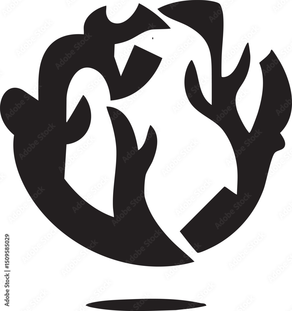 Poster white bird ascends from a circular abstract form.