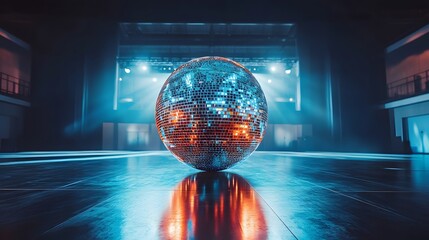 Disco Ball in Empty Nightclub Stage Lighting