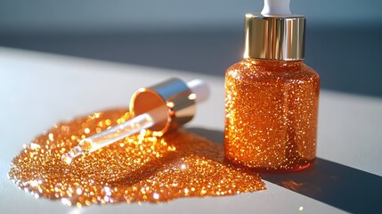 Golden Glitter Serum Bottle Dropper Luxury Cosmetic Product