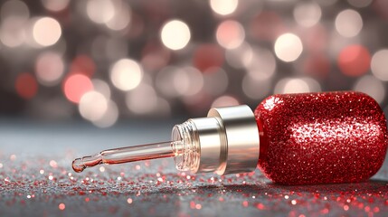 Red Glitter Serum Bottle Dropper Beauty Product