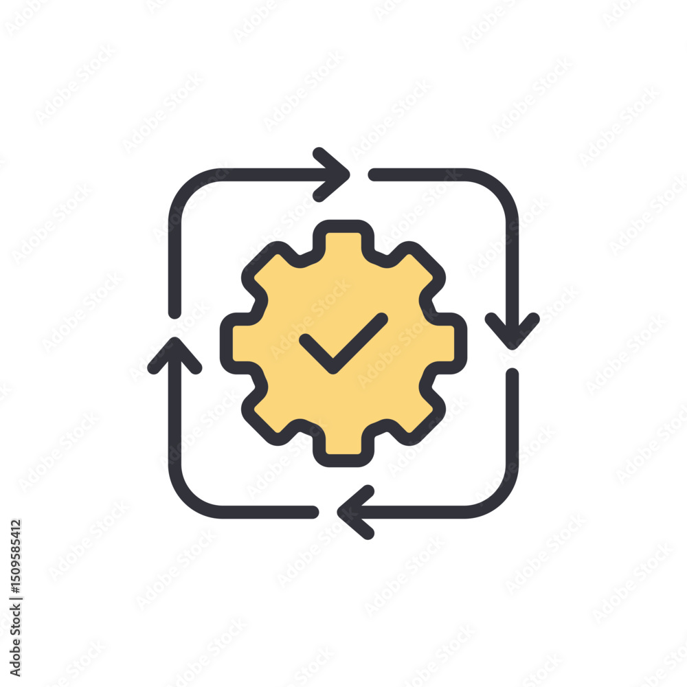 Poster gear with checkmark symbolizing automated workflow process cycle