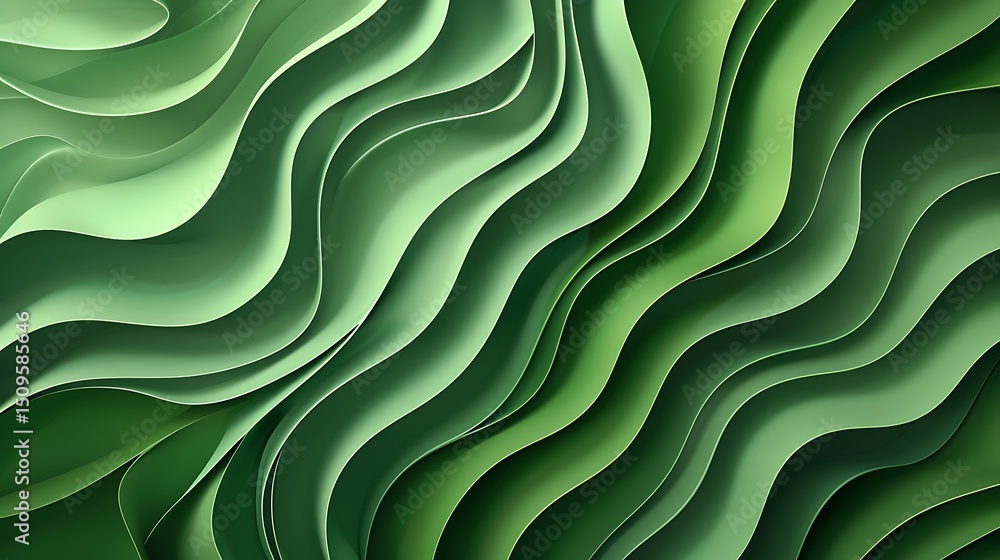 Poster abstract background with layered green paper waves creating a textured pattern