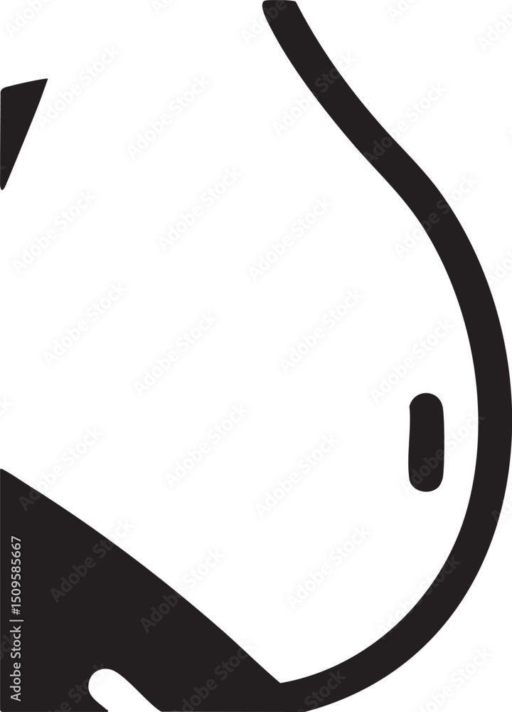 Poster stylized minimalist depiction of a rounded white form with a dark oval element.