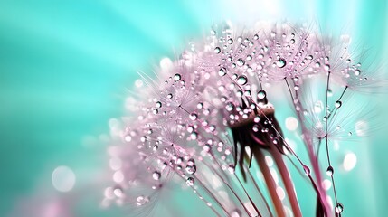 Dew Drops on Dandelion Seeds Macro Photography