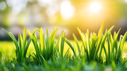 Vibrant Green Grass Blades in Sunlight Spring Nature