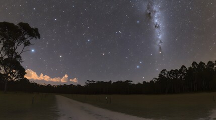 Milky Way Galaxy Night Sky over Rural Road