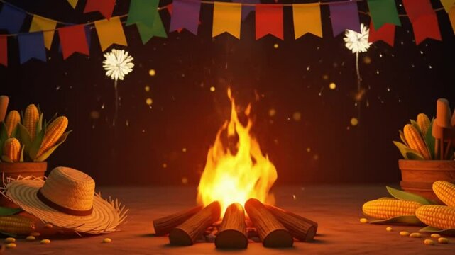 Animated S&atilde;o Jo&atilde;o Festival Scene with Traditional Elements