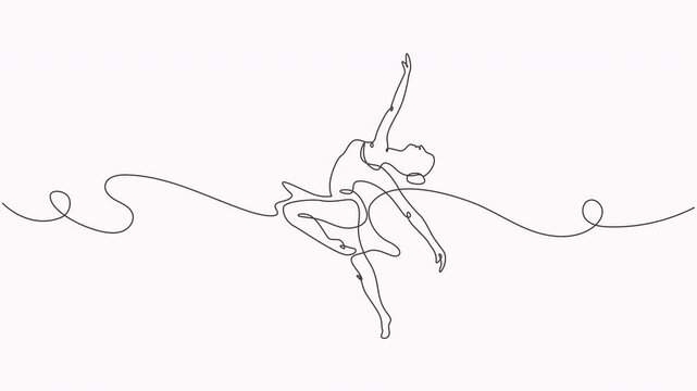 Elegant continuous line drawing animation of a ballerina performing various poses, slow transition