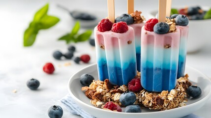 Layered Berry Granola Ice Popsicles Summer Treat