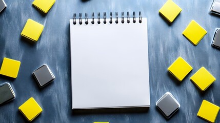 Blank Spiral Notebook with Yellow and Silver Squares