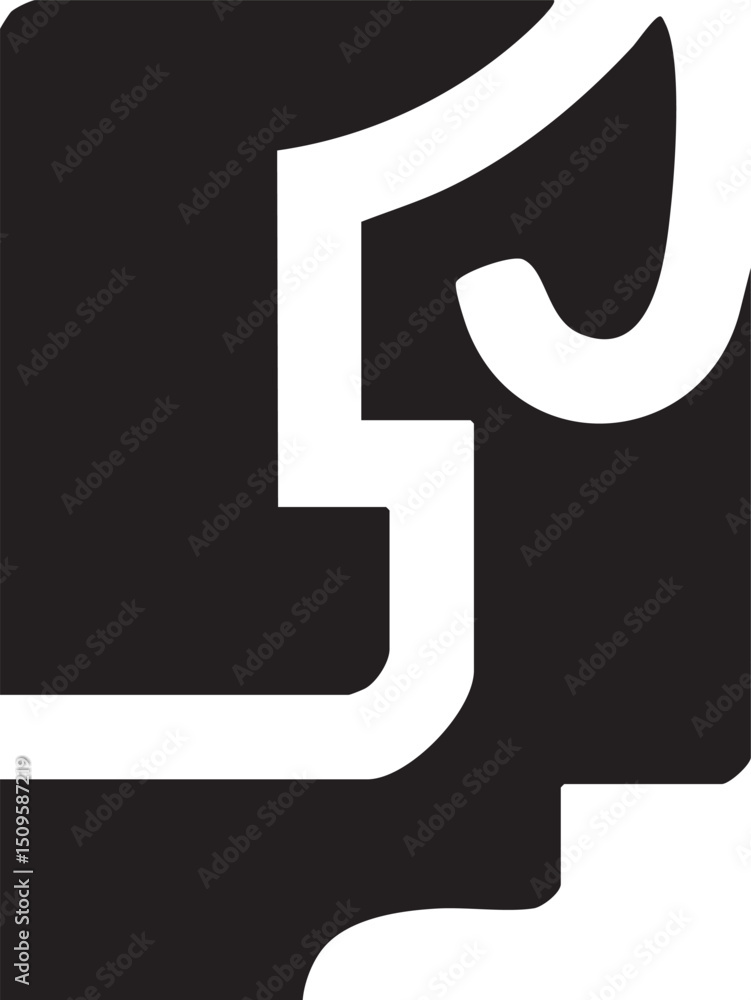 Poster stylized white geometric shape with sharp angles dominates the .