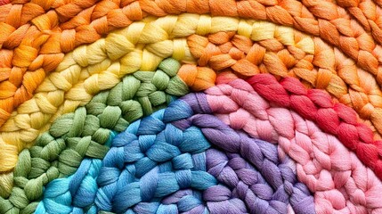 Rainbow Colored Yarn Texture Background, Braided Threads, Knit Pattern