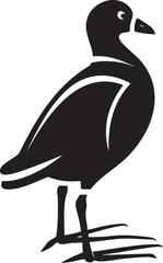 solitary bird stands upright on a textured surface.