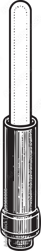 Poster smooth cylindrical object extends vertically with a textured surface.