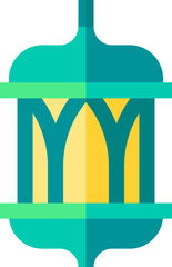 Green and yellow lantern shining brightly during Ramadan celebration, casting a warm and inviting glow, symbolizing peace and spirituality.