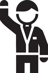 silhouetted man gestures with his hand upwards in a welcoming pose.