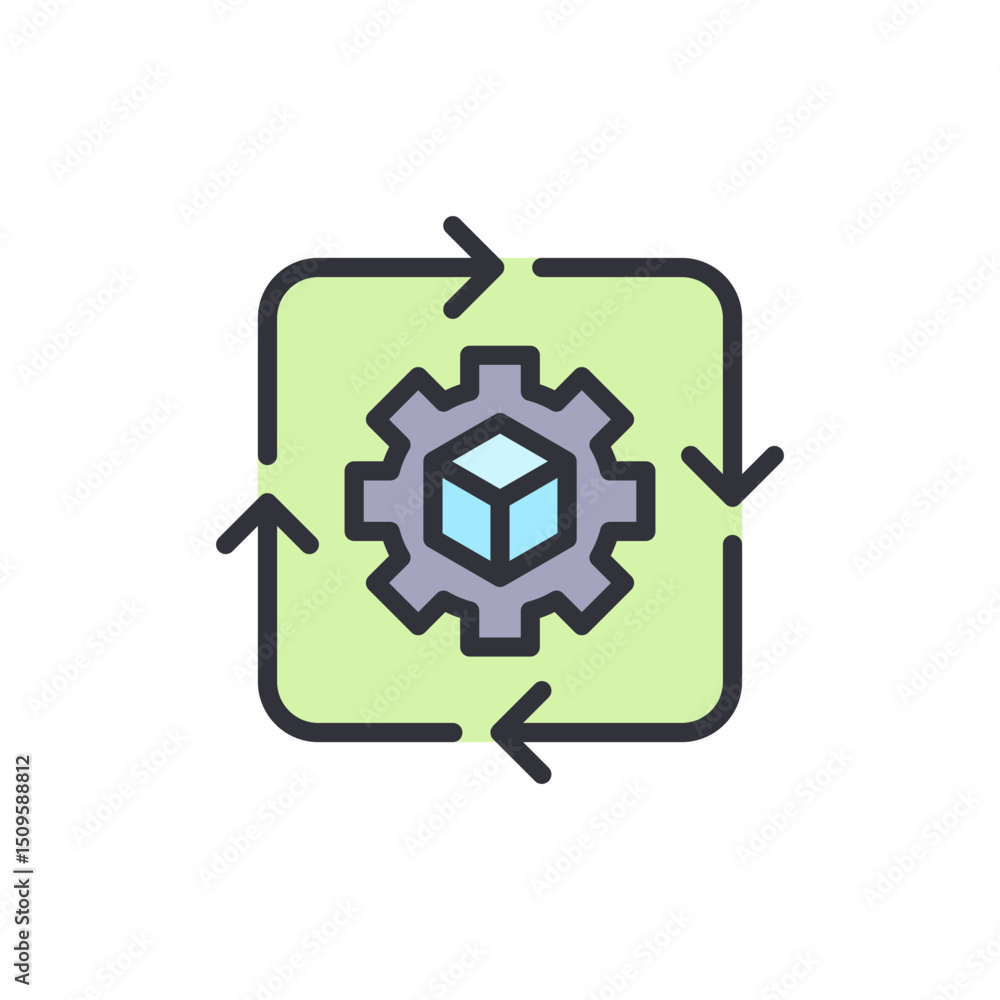 Poster automation and optimization symbol with arrows and gear on green icon