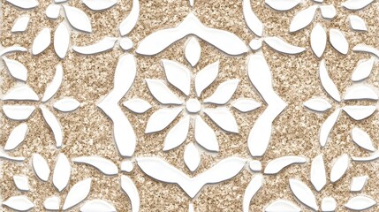 Beige and White Floral Tile Seamless Pattern Texture