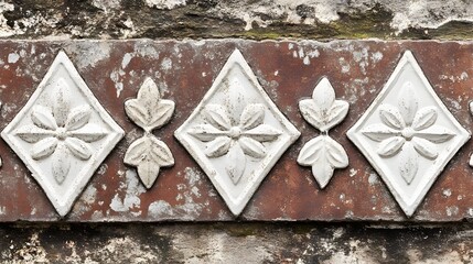 Antique White Flower Diamond Pattern on Aged Brick Wall