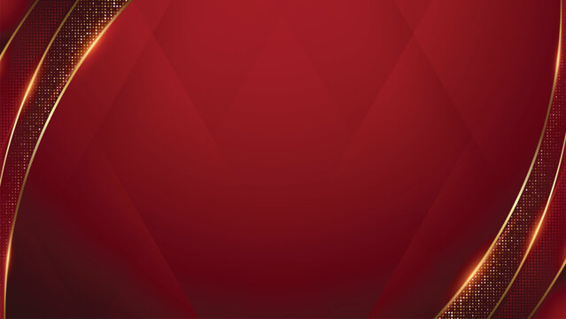 Abstract Red and Gold Geometric Background with Glowing Lines