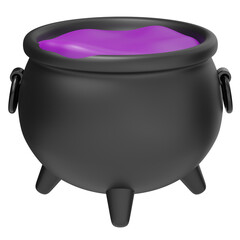 3d Illustration of black couldron with purpel poison, 3d Witch cauldron