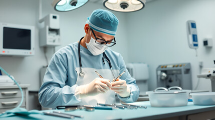 Explore the meticulous world of veterinary medicine with a skilled professional veterinarian sterilizing surgical tools in a high-tech clinic This image showcases the paramount importance of medical