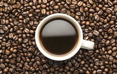 Fototapeta premium Roasted Coffee Beans with Cup of Black Coffee